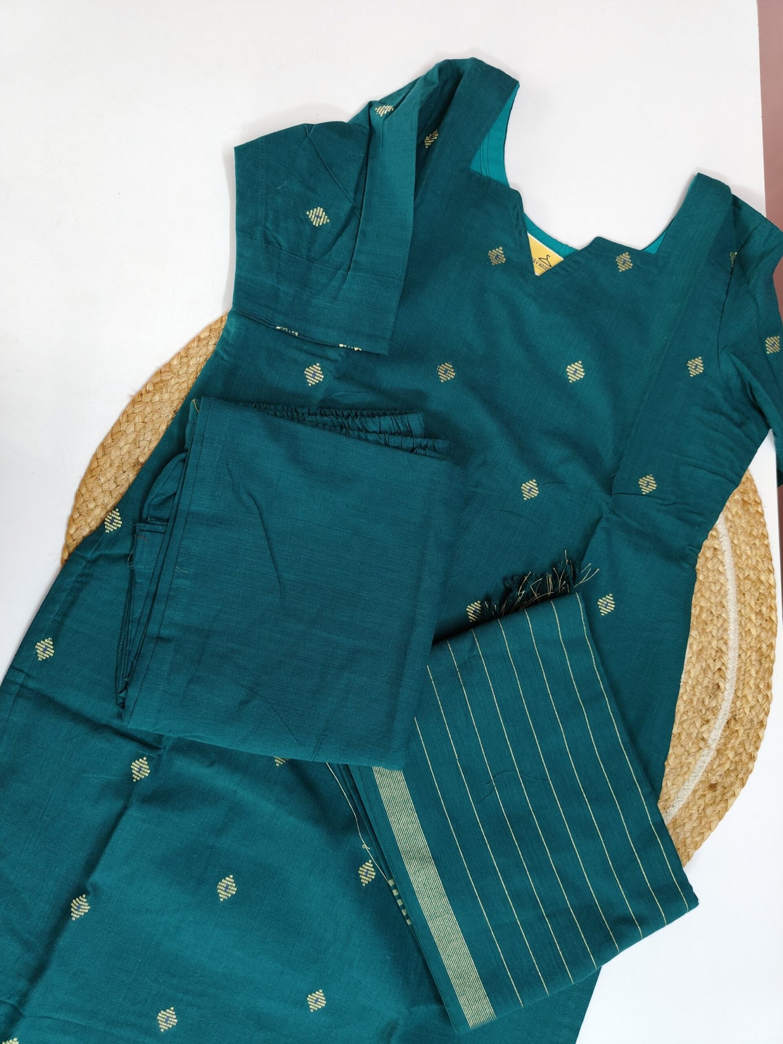 Prewashed Handloom Cotton 3 Pc Set - Teal Green