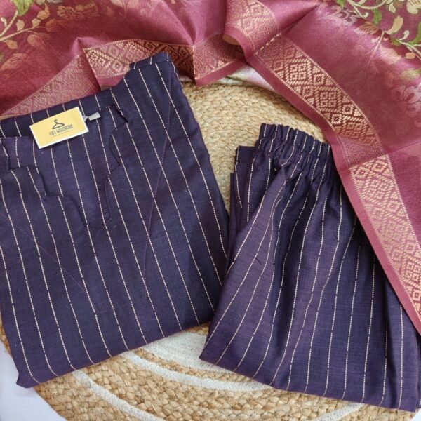 Plum Semi Raw Silk With Digital Printed Kalamkari Dupatta