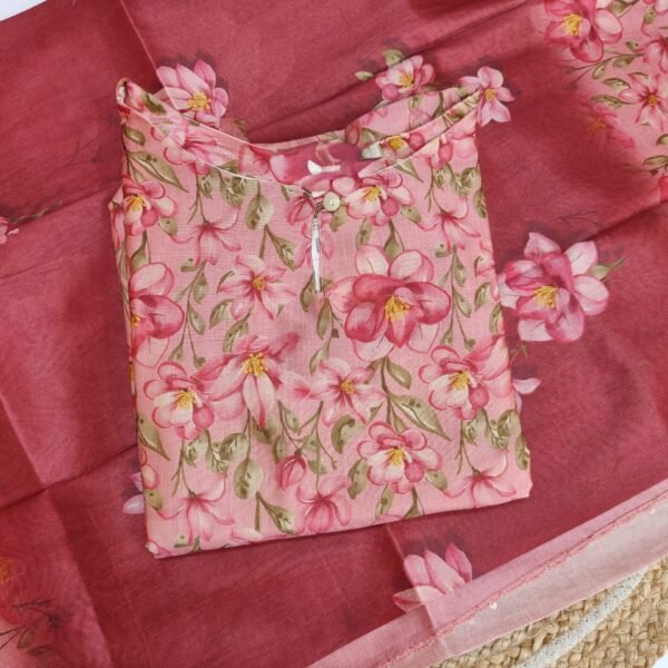 Russian Silk Top and Dupatta set - Pink floral
