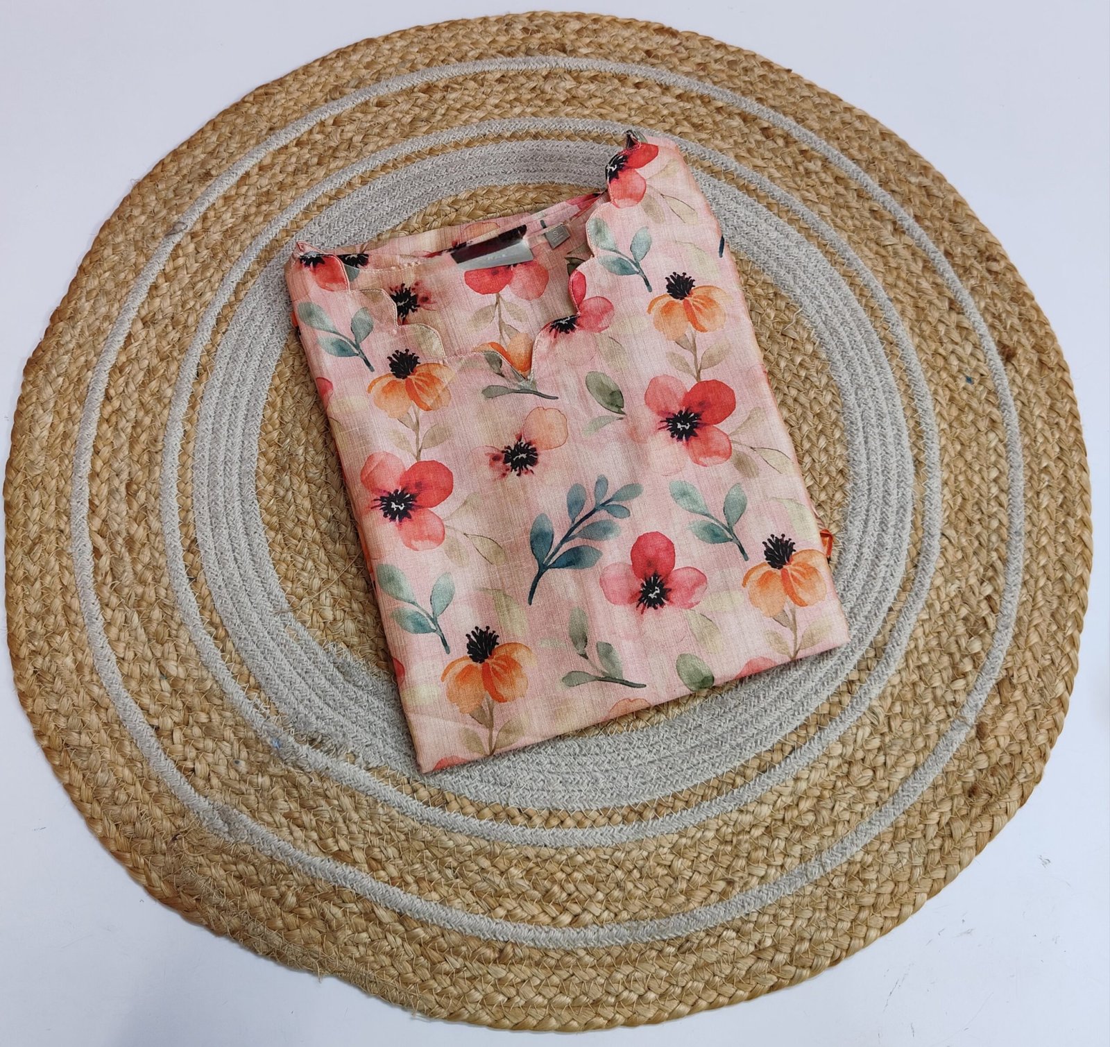 Russian Silk Kurti - Orange Floral