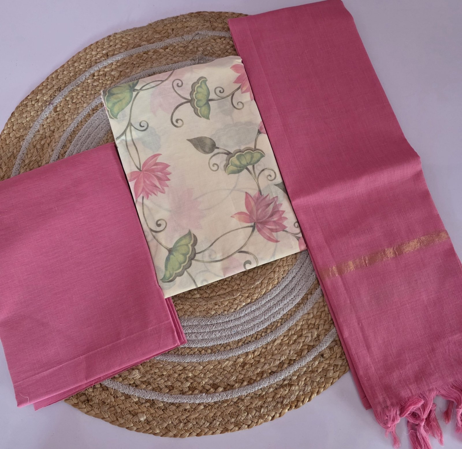 Pink Floral Cotton 3pc Set