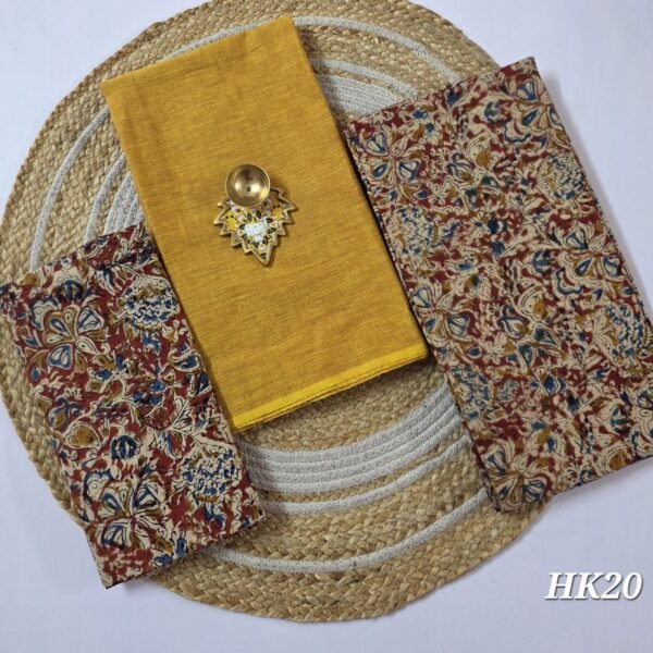Kalamkari Handblock Printed Salwar Set - HK20 - Yellow