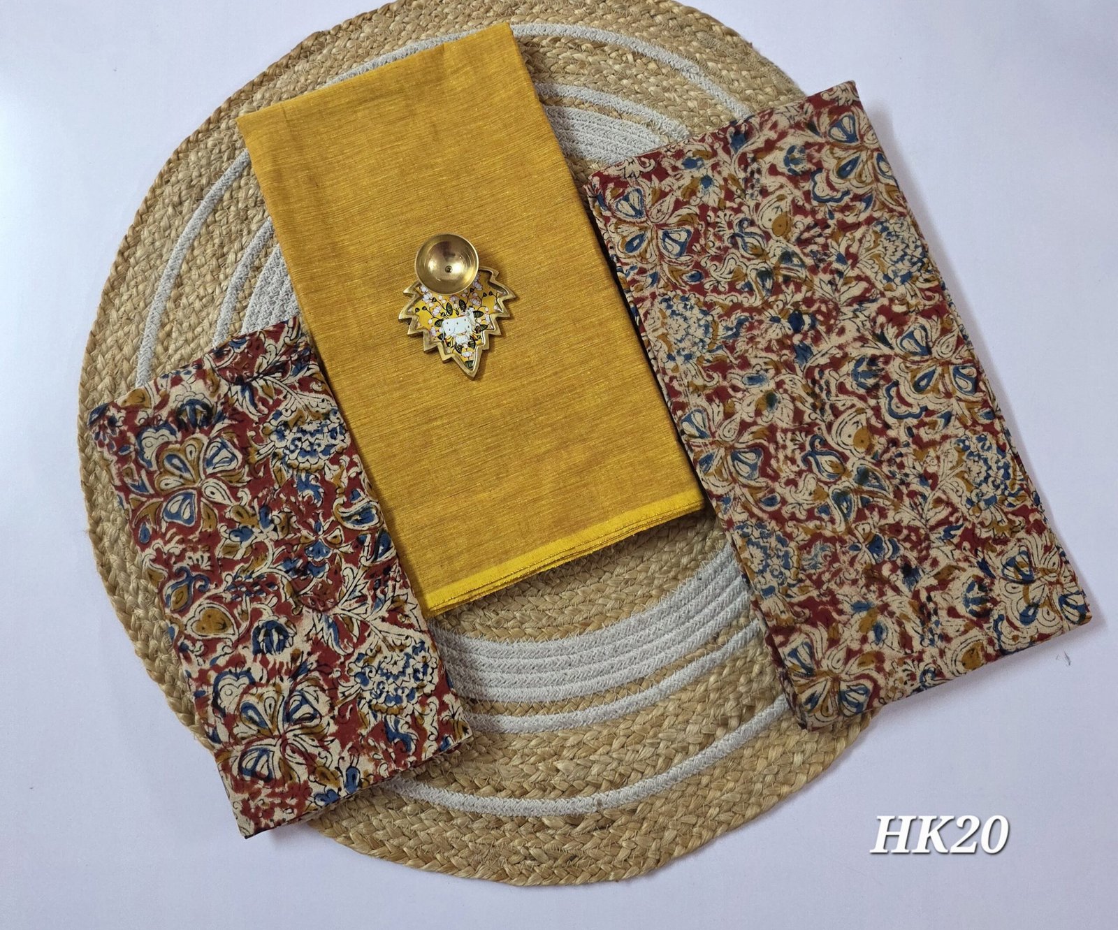 Kalamkari Handblock Printed Salwar Set - HK20 - Yellow