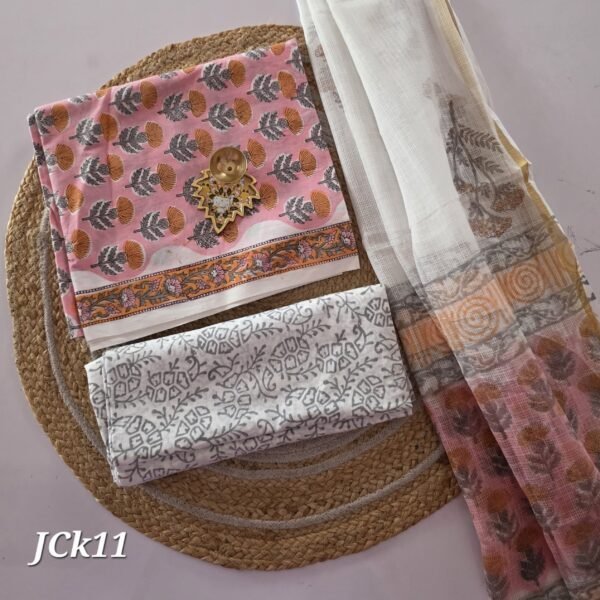 Jaipur Cotton 3Pc Set With Kota Dupatta - JCK11
