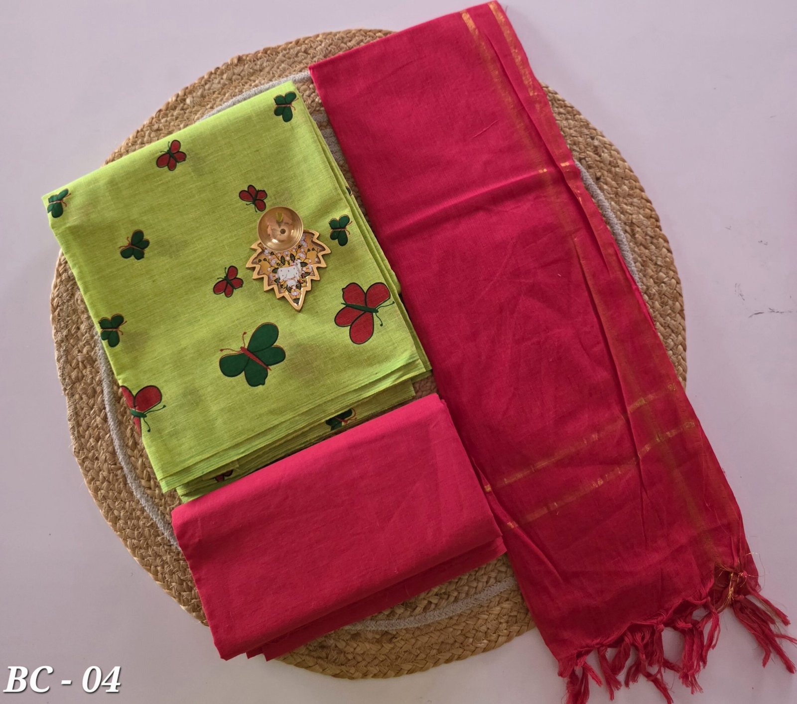 Butterfly South Cotton Salwar Set - BC04 - Green with Red