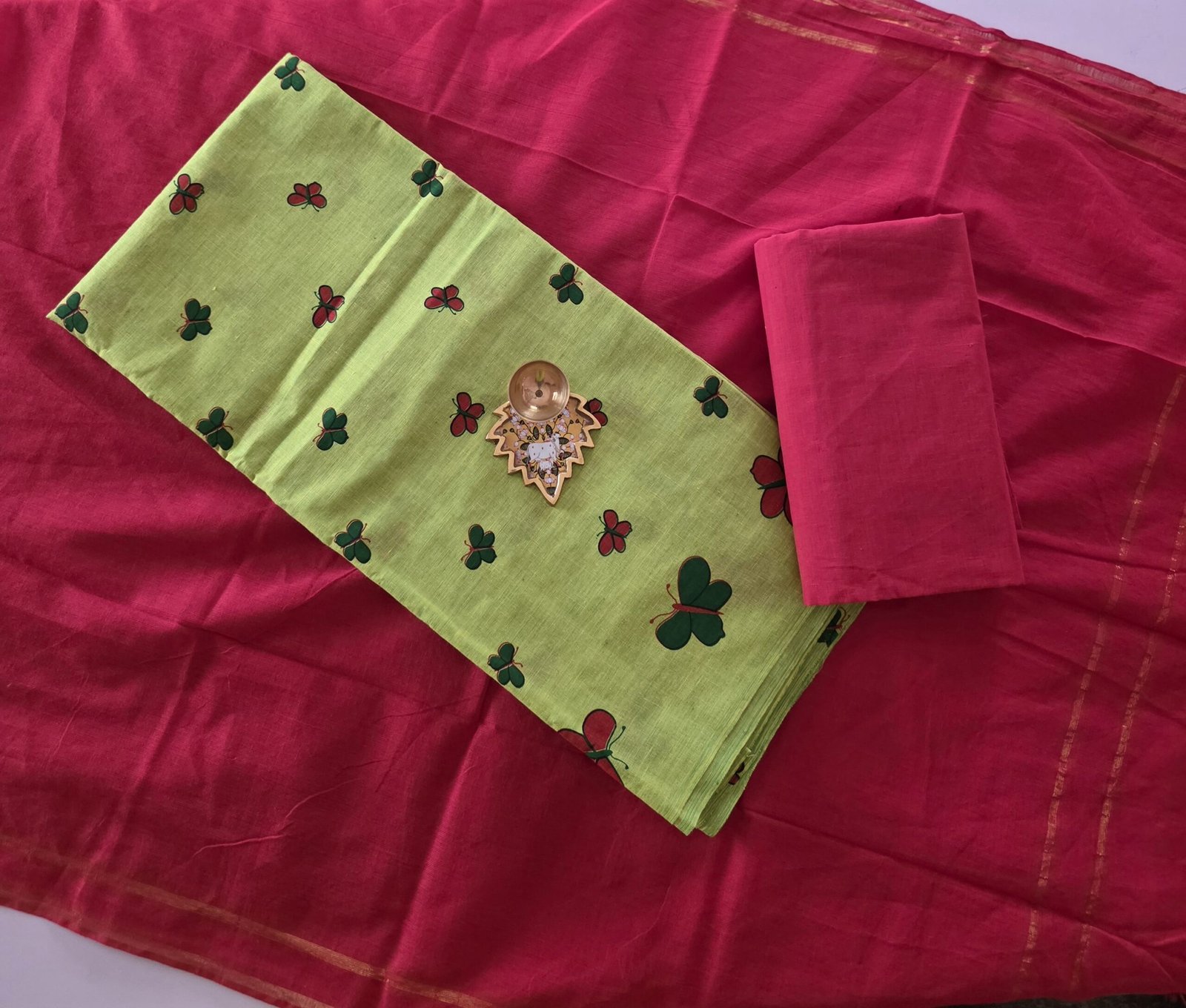 Butterfly South Cotton Salwar Set - BC04 - Green with Red - Image 2