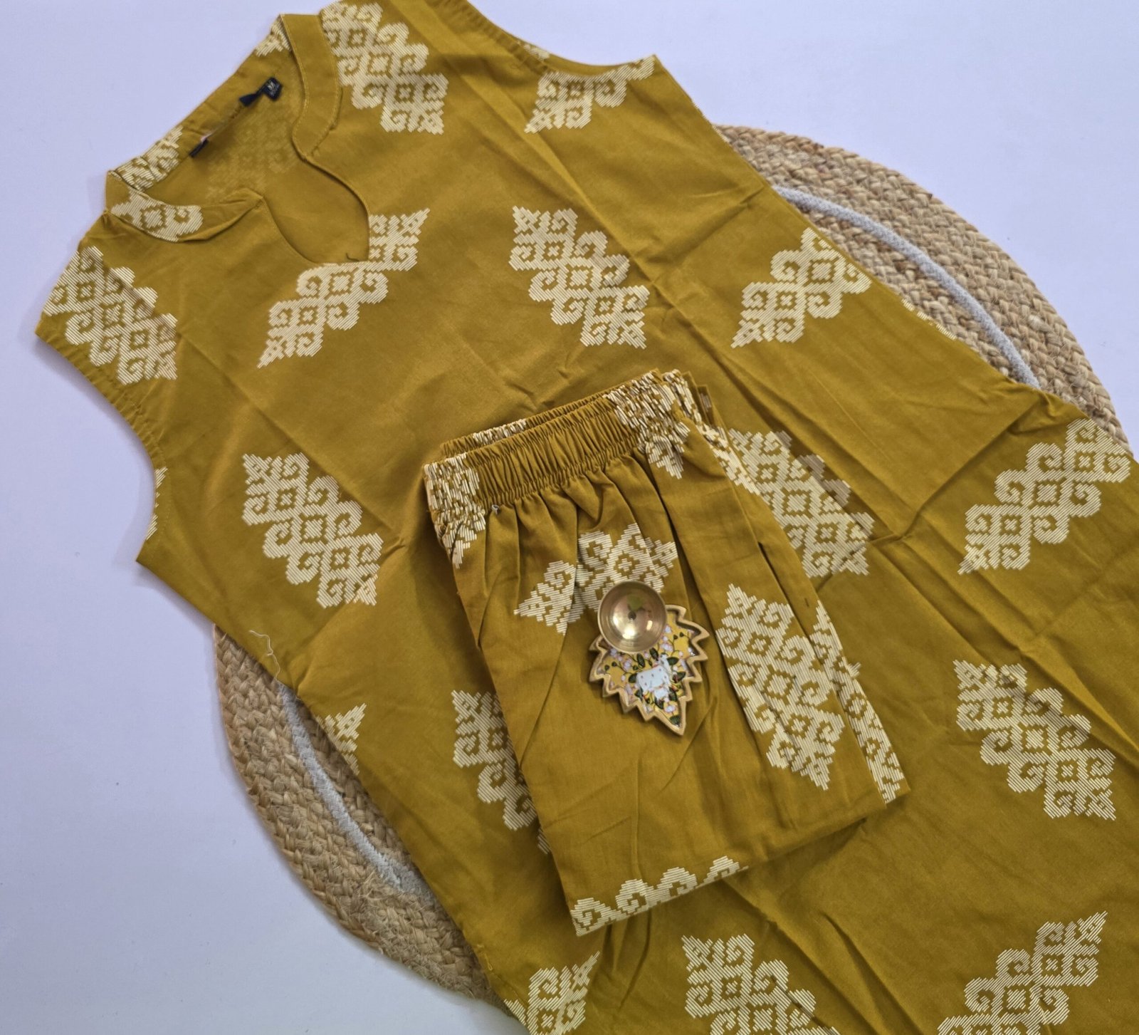 Flex Cotton Co Ord Set with Palazzo Pant - FCC09 - Mustard yellow - Image 2