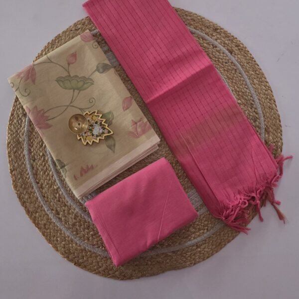 Tissue Silk Salwar Set - Pink Floral
