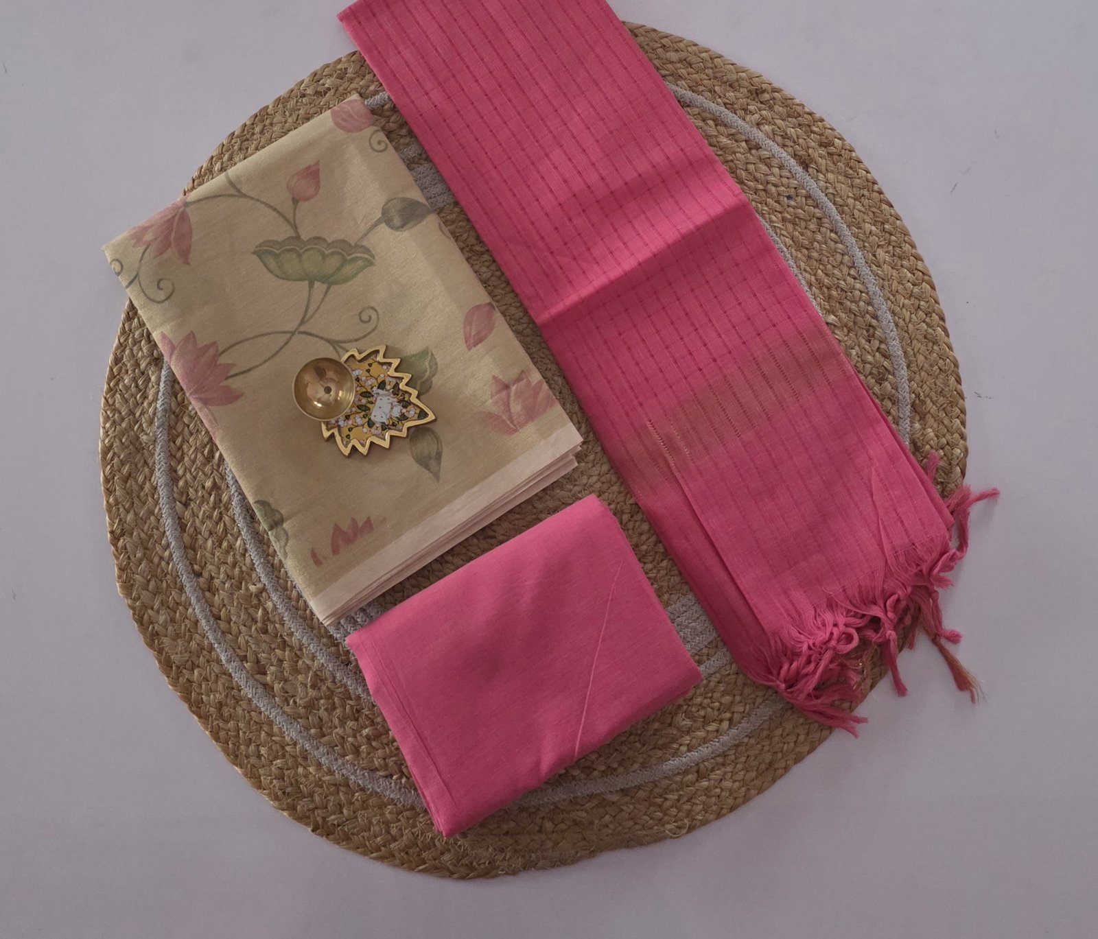 Tissue Silk Salwar Set - Pink Floral