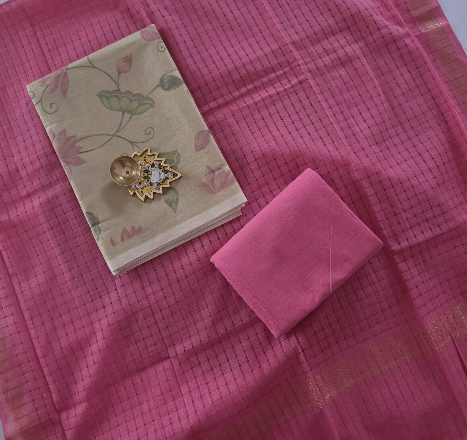Tissue Silk Salwar Set - Pink Floral - Image 2