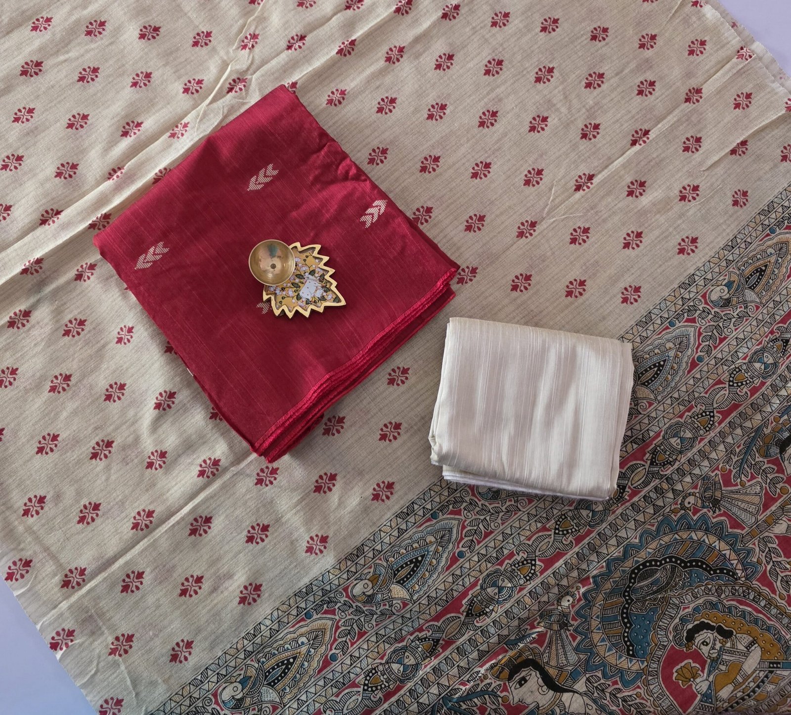 Raw Silk 3pc Set With Madhubani Dupatta - RSM02 (Red) - Image 2