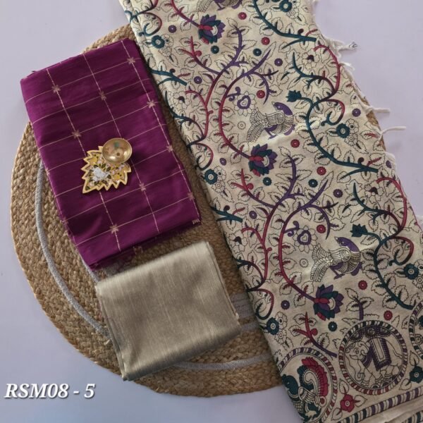 Raw Silk 3pc Set With Madhubani Dupatta - RSM08(Purple)