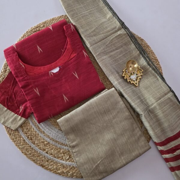 Raw Silk Salwar Set - Ready To Wear - Red