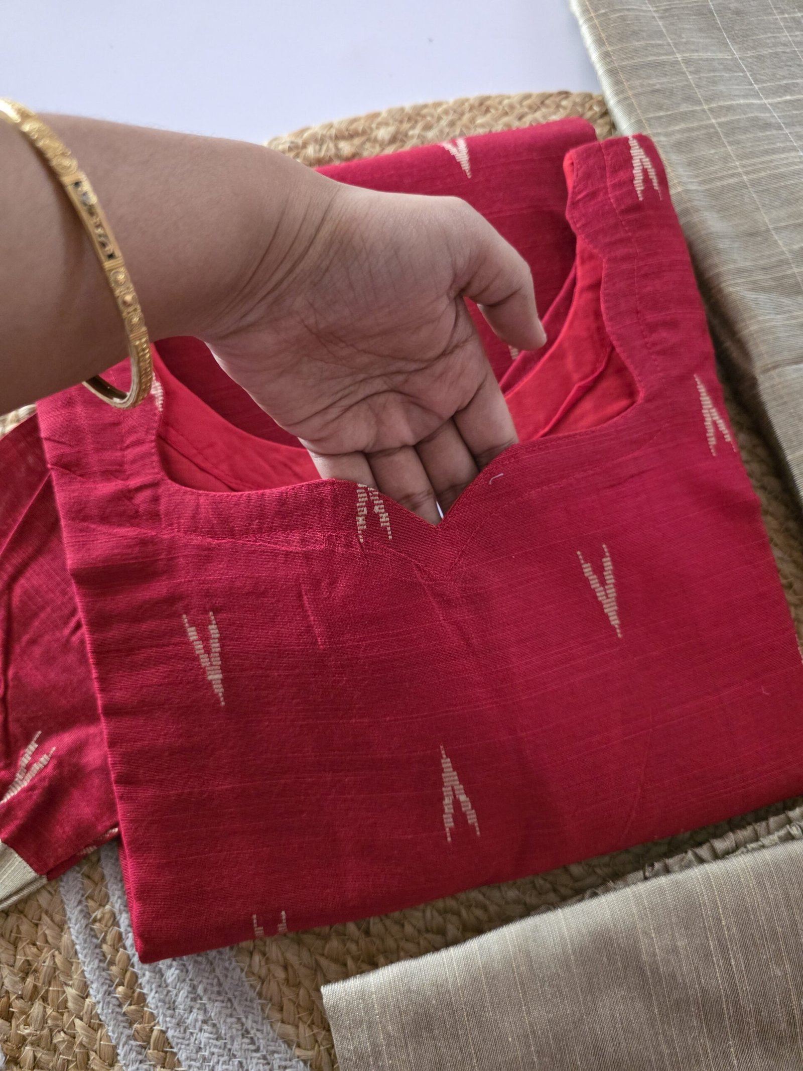 Raw Silk Salwar Set - Ready To Wear - Red - Image 3