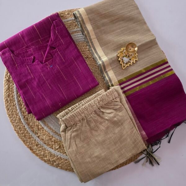 Raw Silk Salwar Set  - Ready to Wear - Purplish Pink