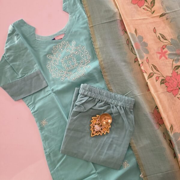 Kolam Chanderi Silk Salwar Set - Aquamarine green