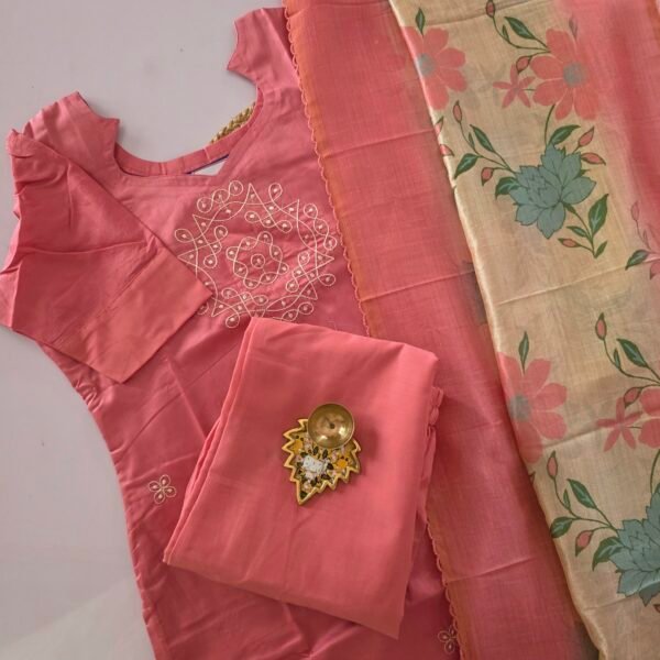 Kolam Chanderi Silk Salwar Set - Peachy Pink