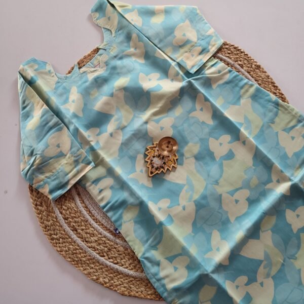 Premium Slub Cotton Kurti - Sky Blue With Pista green - PSK01