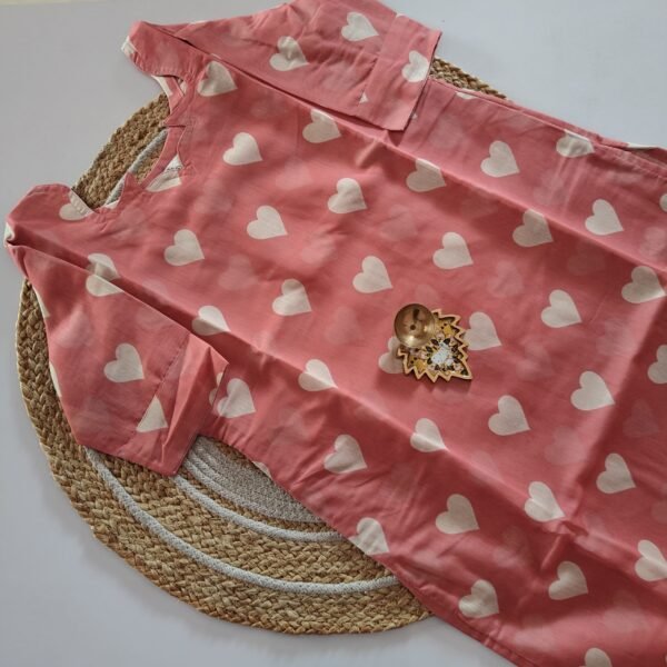 Premium Slub Cotton Kurti - Pink heart - PSK03