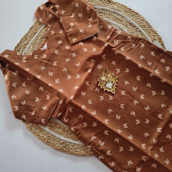 Premium Slub Cotton Kurti - Honey Brown butterfly - PSK04