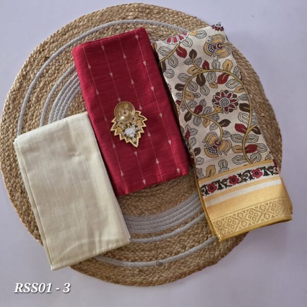 Raw Silk 3pc Set With Silky Shining Dupatta - RSS01 - Red