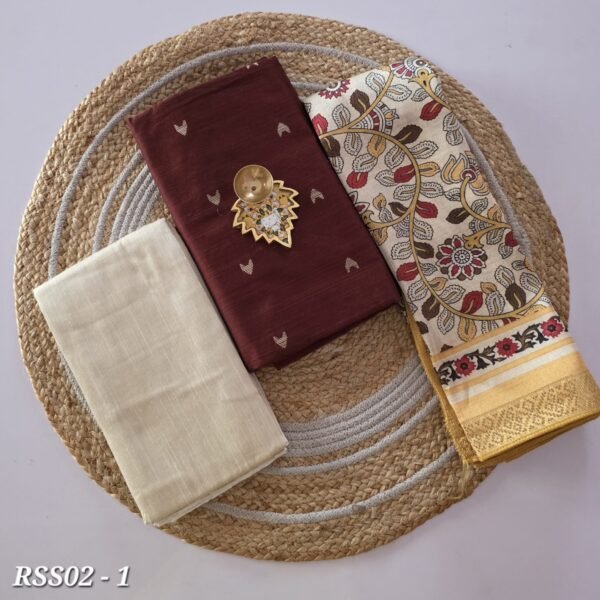 Raw Silk 3pc Set With Silky Shining Dupatta - RSS02 - Brown