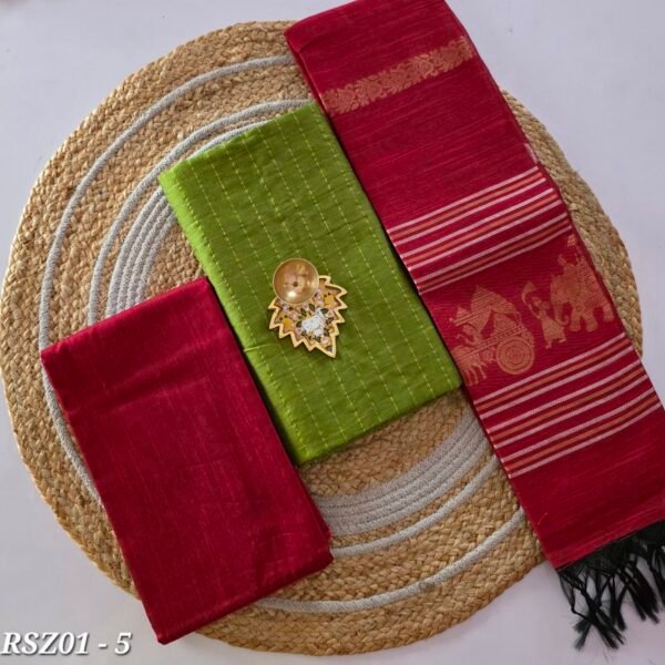 Raw Silk 3pc Set With Jacquard Zari Dupatta - RSZ01