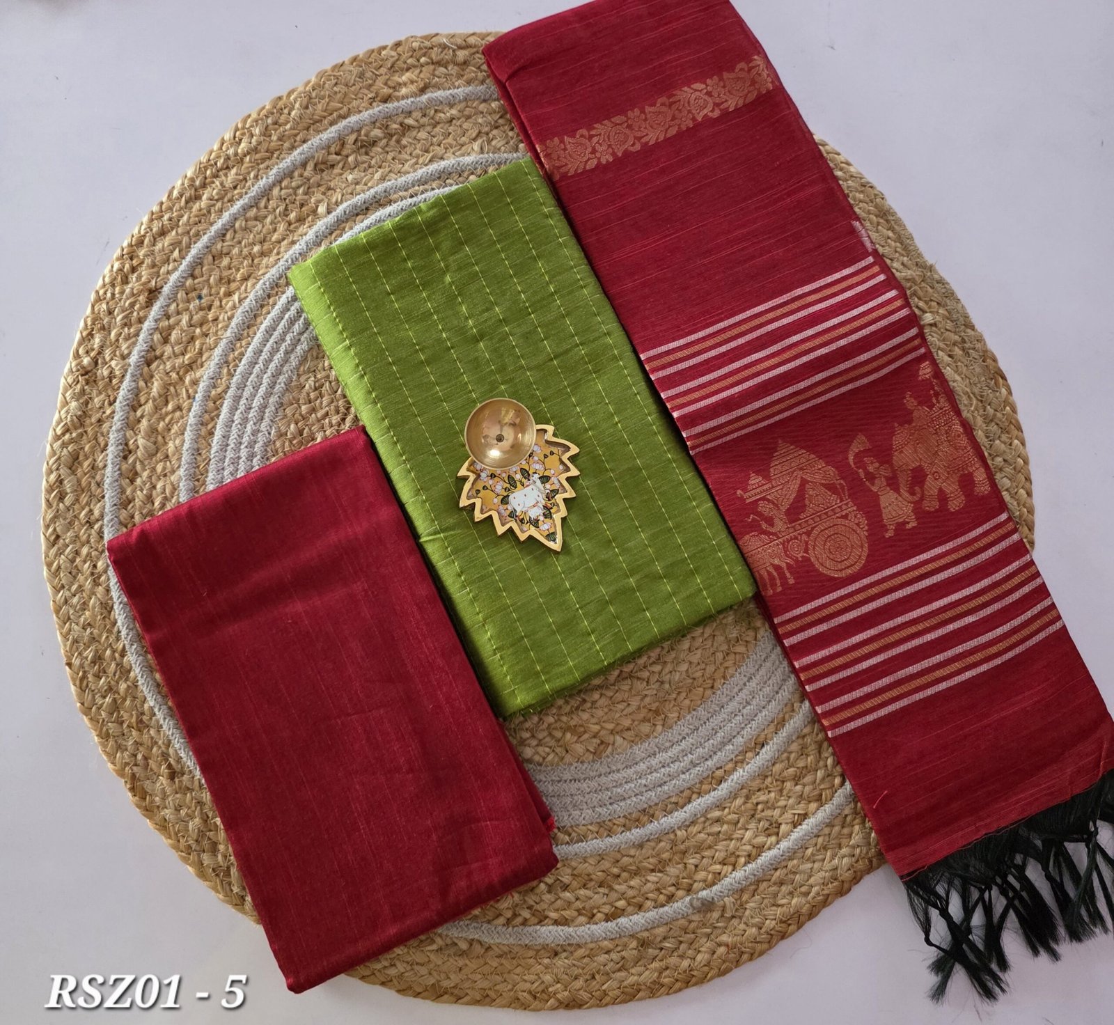 Raw Silk 3pc Set With Jacquard Zari Dupatta - RSZ01