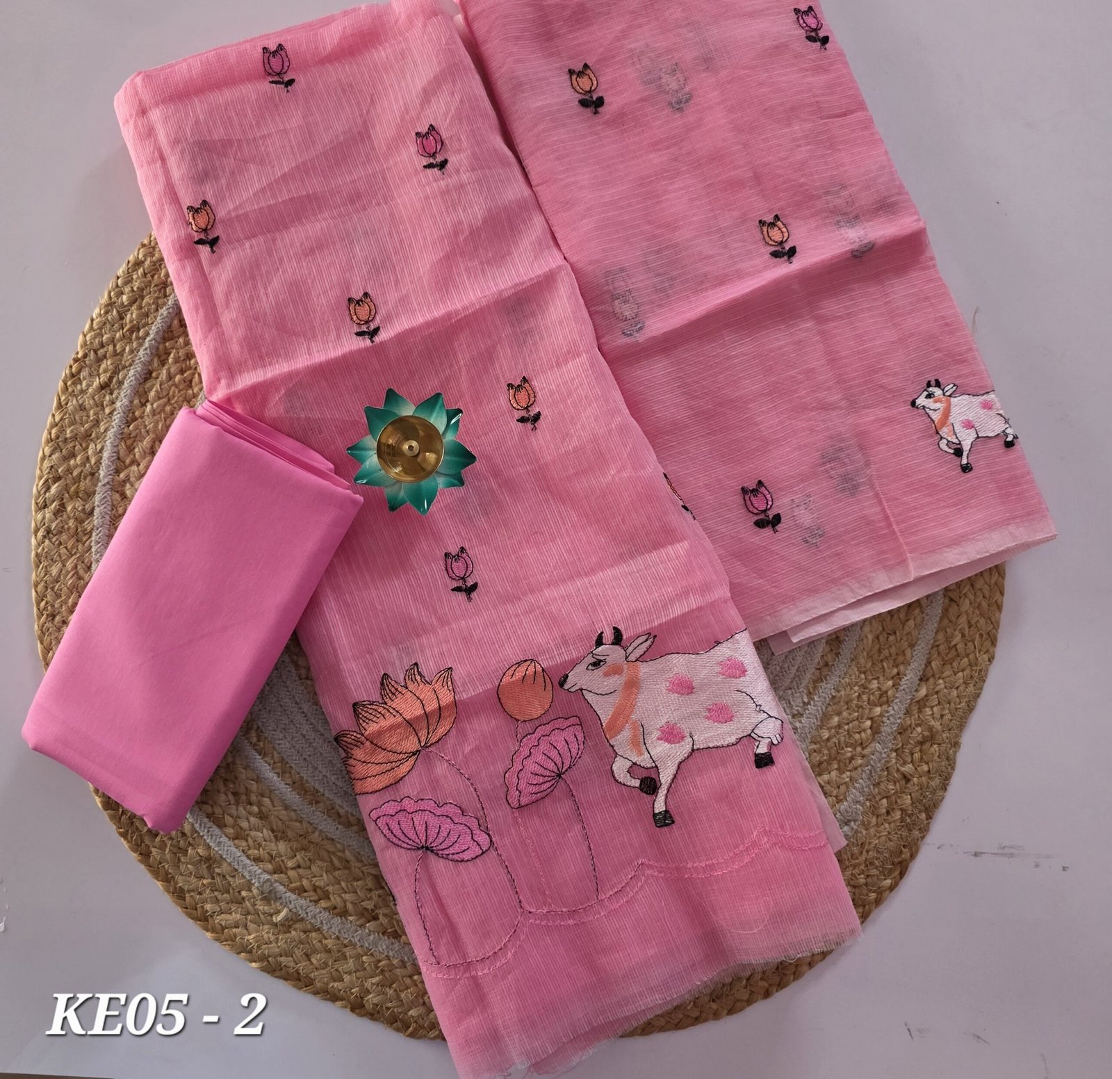 Kota Embroidery Salwar Set - KE05 - Pink Pichwai(Cow and Lotus)