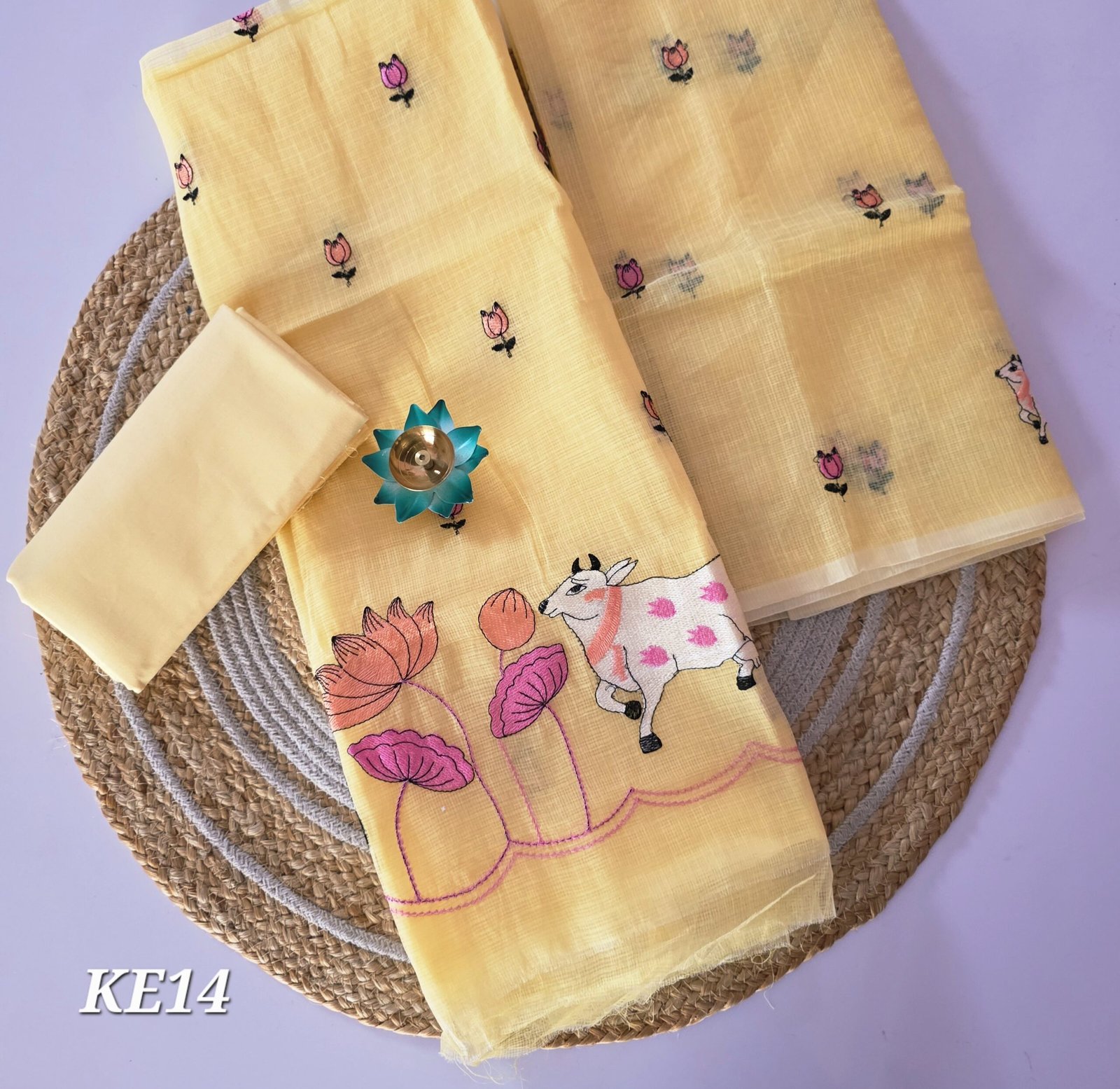 Kota Embroidery Salwar Set - KE14 - Yellow Pichwai