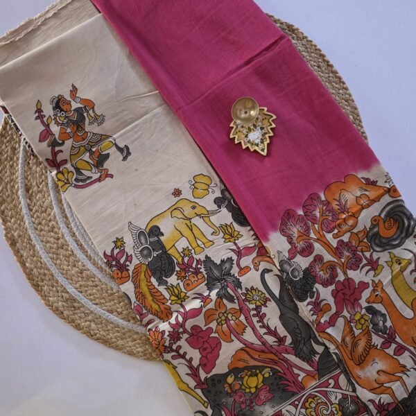Animal Print Kalamkari Top & Dupatta Set - Pink