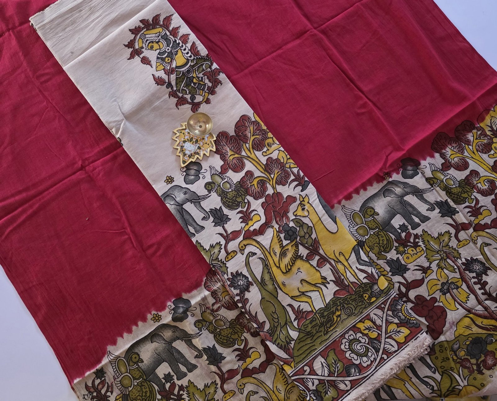 Animal Print Kalamkari Top & Dupatta Set - Red - Image 2
