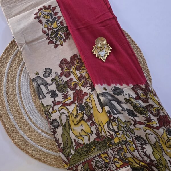 Animal Print Kalamkari Top & Dupatta Set - Red