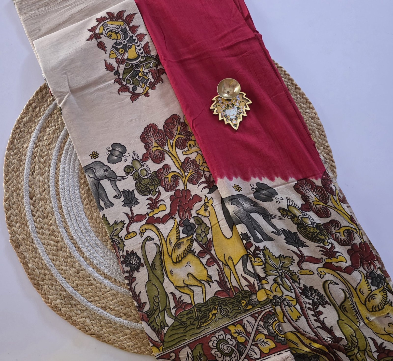 Animal Print Kalamkari Top & Dupatta Set - Red