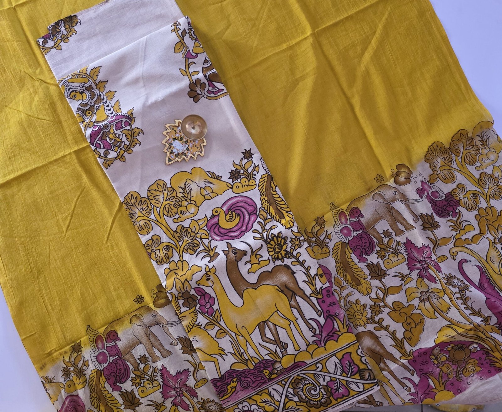 Animal Print Kalamkari Top & Dupatta Set - Yellow - Image 2