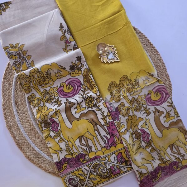 Animal Print Kalamkari Top & Dupatta Set - Yellow