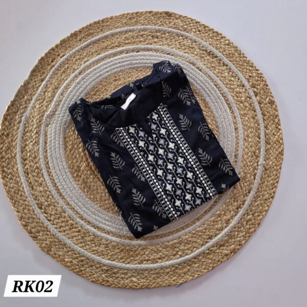 Rayon Embroidery Kurti - RK02 - Navy blue