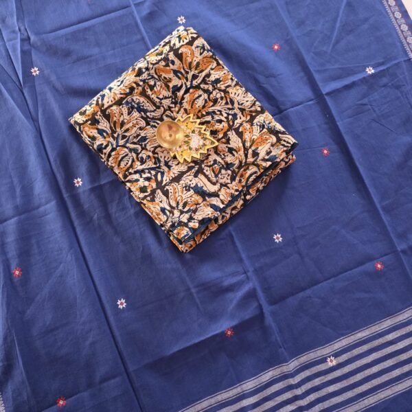 Kalamkari Top With South Cotton Dupatta - Blue