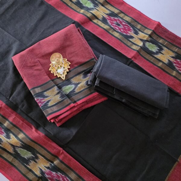 South Cotton Salwar Set with Pochampally Border - SM02 - Rust Red with Black