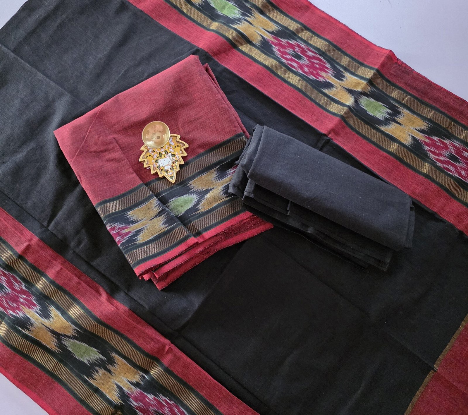 South Cotton Salwar Set with Pochampally Border - SM02 - Rust Red with Black