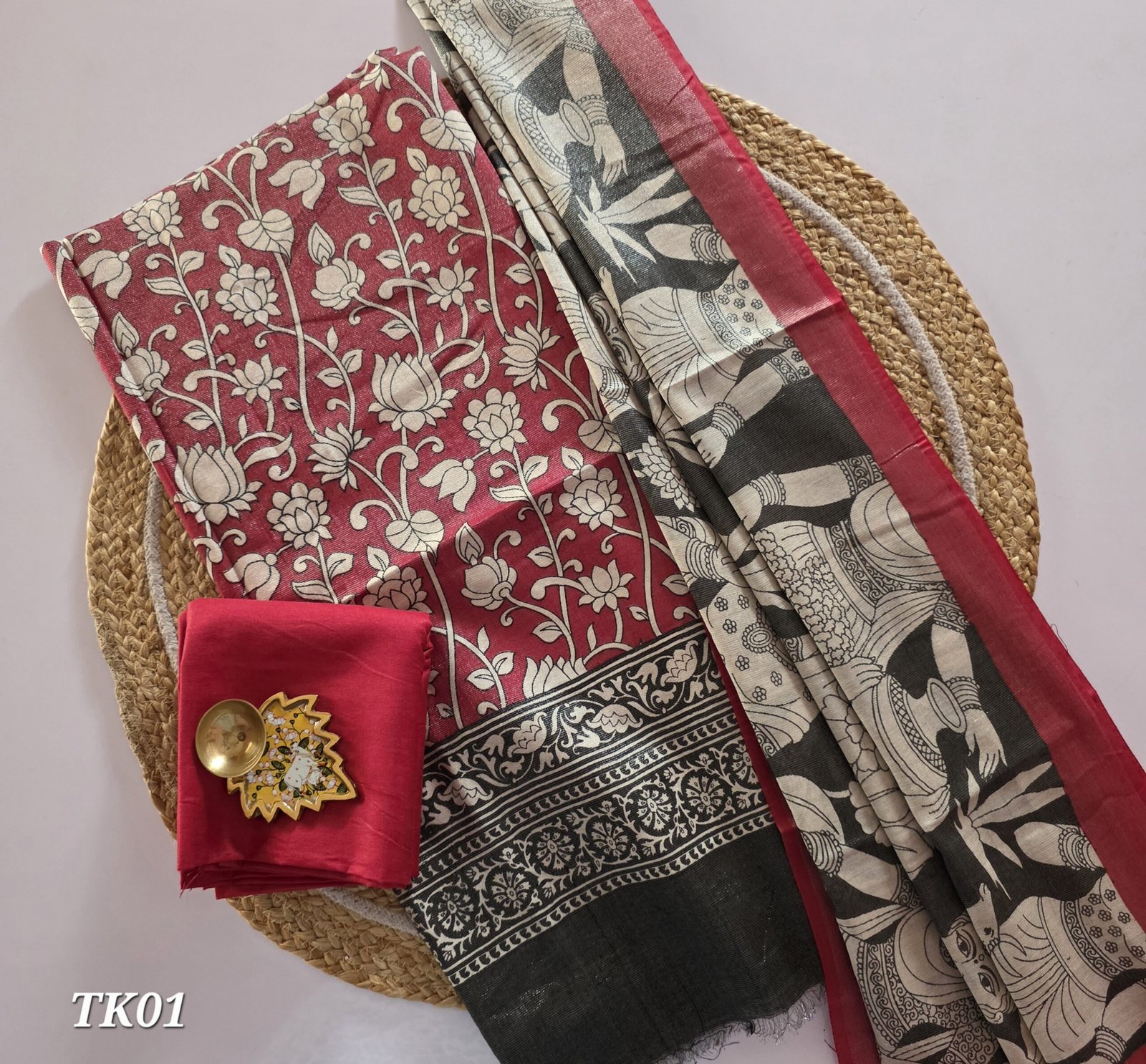 Tissue Silk With Kalamkari Dupatta - TK01 - Image 2