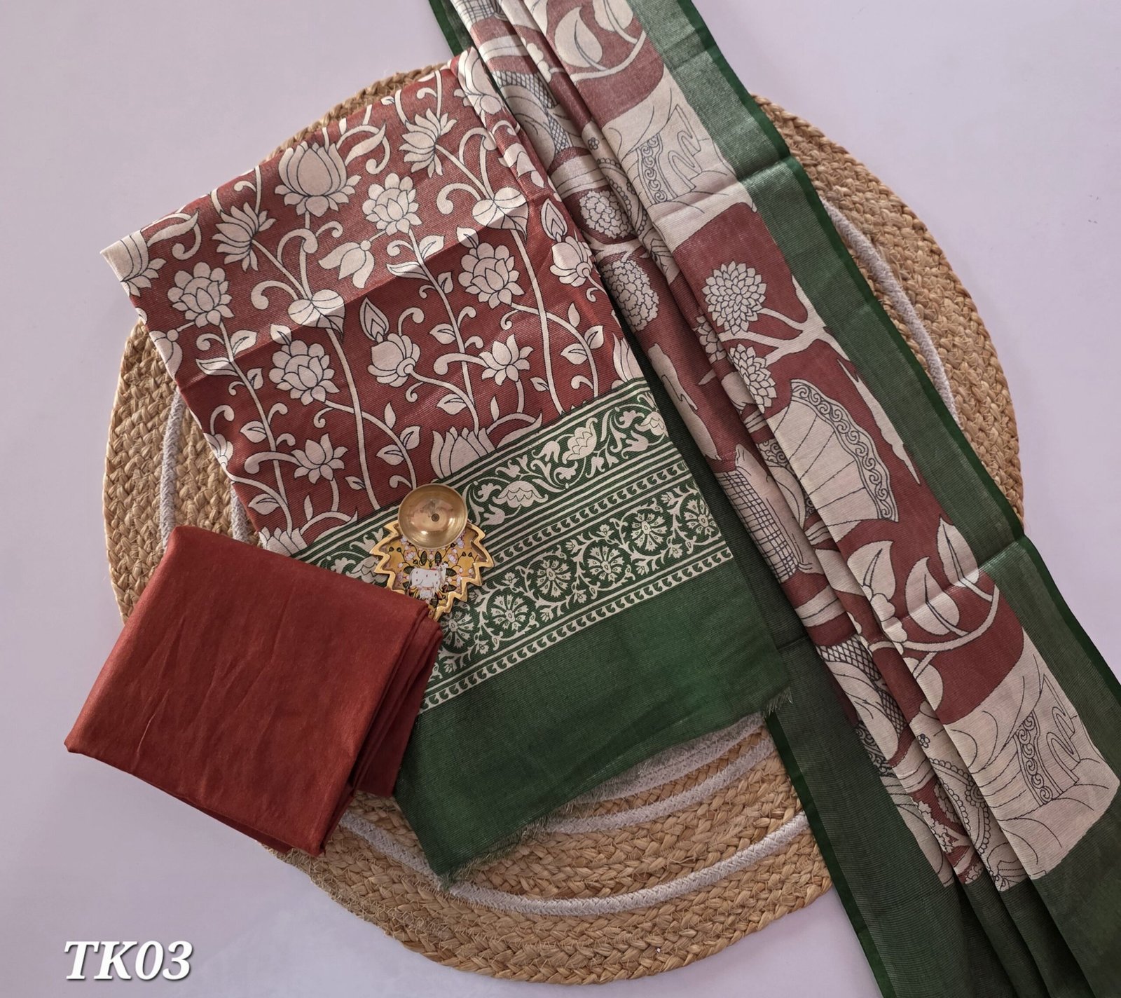 Tissue Silk With Kalamkari Dupatta - TK03 - Image 2