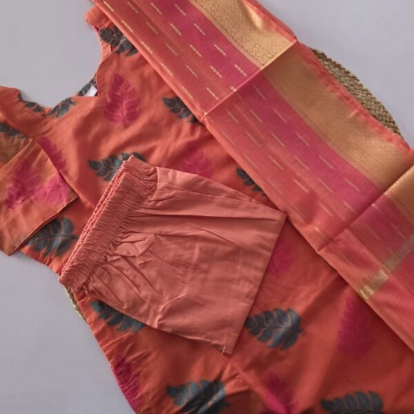 Chanderi Cotton Salwar Set With Zari Border