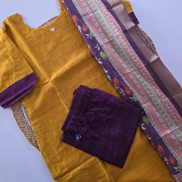 Raw Silk Kurti Set with Semi organza floral Dupatta