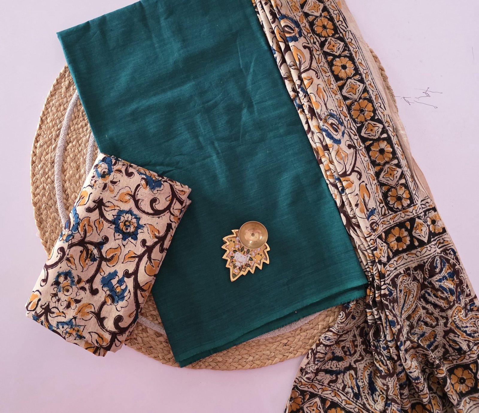 Kalamkari Handblock Printed Salwar Set - HK33 - Green - Image 2