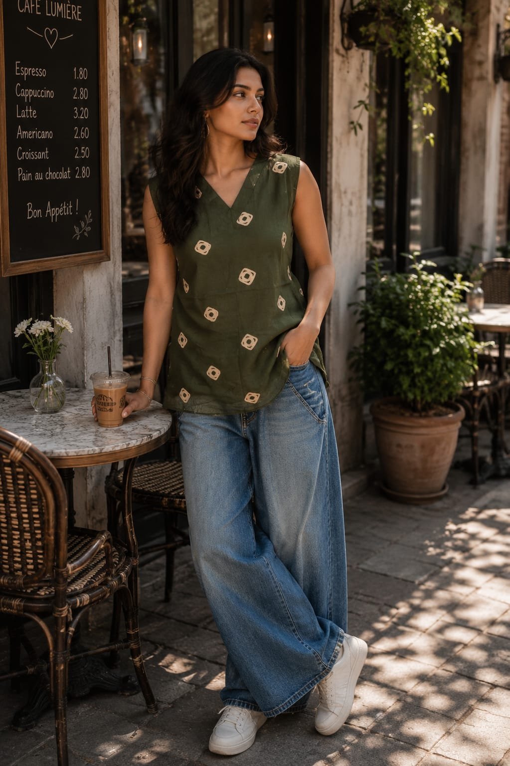 Flex Cotton Short Kurti - FCS06 - Olive green - Image 3