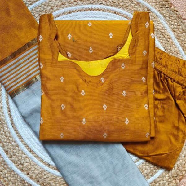 Premium Handloom Silk Kurti Set -Mustard Yellow