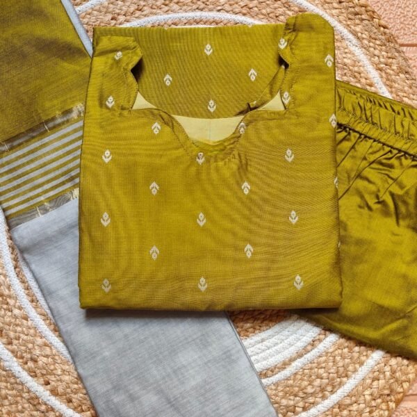 Premium Handloom Silk Kurti set - Olive Green