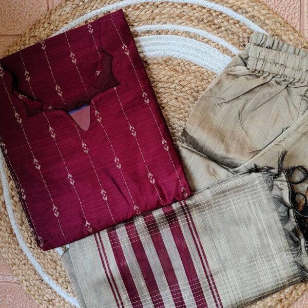 Raw Silk Kurti Set -Red