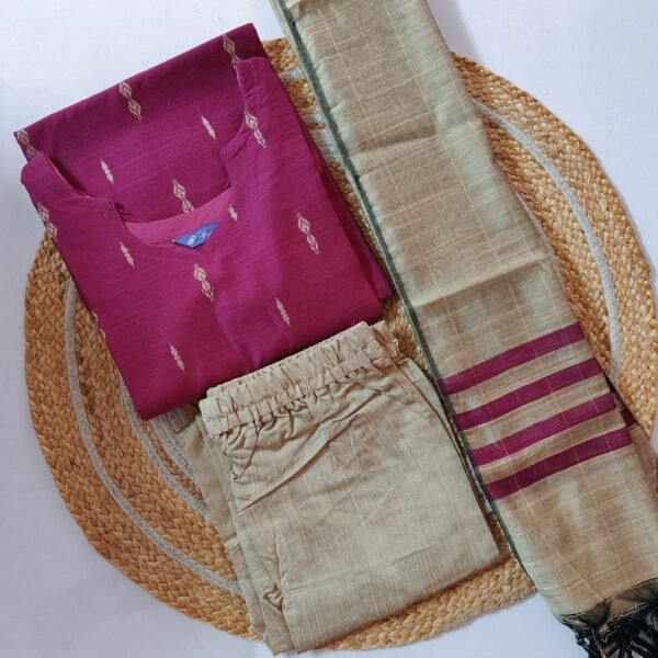 Raw Silk Kurti Set-Purple